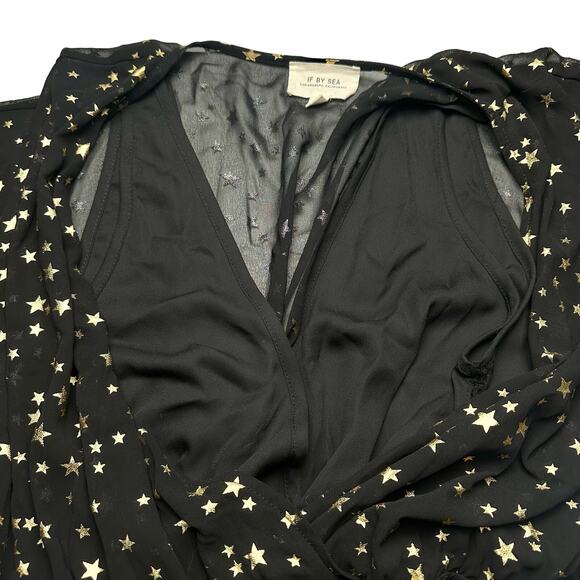 If By Sea Los Angeles | Women | Black Ruffle Gold Star Print Romper | Medium - Picture 10 of 14